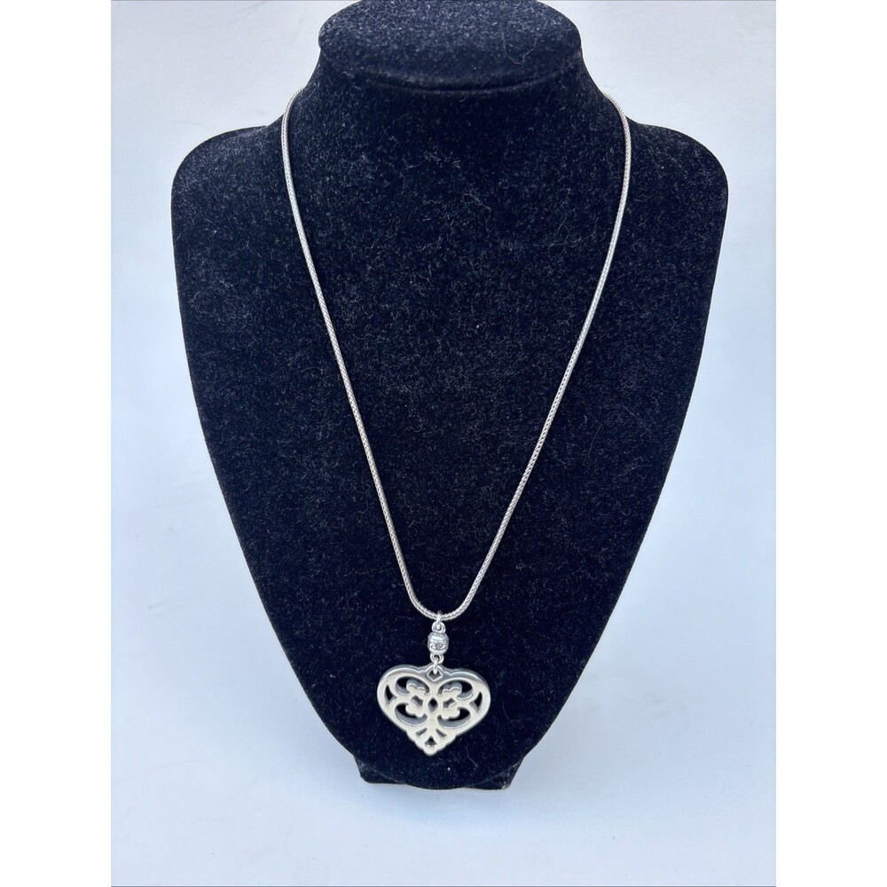 EUC BRIGHTON Heart Cut Out Pendant Necklace Chain Sterling silver Plated